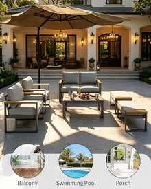 IDEALHOUSE Aluminum Outdoor Patio Furniture - 1 Pcs Loveseat and Coffee Table, All-Weather Metal Modern Outside Furniture with Washable Thick Cushion for for Balcony, Garden, Deck, Backyard,Gray
