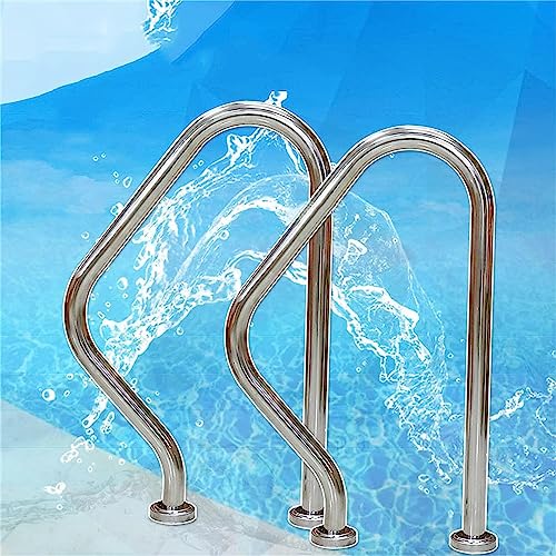 MSHOSAC Pool Handrails 304 Stainless Steel Swimming Pool Stair Rail, 2 PCS Pool Hand Rail Easy Mount Hand Grab Rail w/4ft Blue Grip Cover and Complete Mounting Accessories