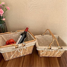 SHSWUD Rustic Picnic Basket, Split Willow Shopping Storage Basket with Cream Lining Wicker Picnic Basket Picnic Basket Basket for Outdoor Camping (Color : Brown, Size : 28 * 38 * 30cm)