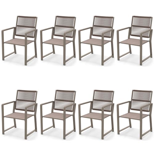 Coreporch Outdoor HDPE Patio Dining Chairs ，400Lbs，Light Brown ，Set of 8
