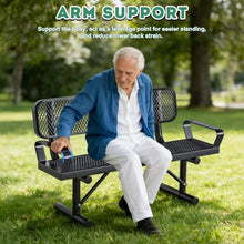Metal Park Bench for Outside, Outdoor Bench with Armrests, Backrest, Frame
