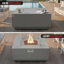 AMS 48" Square Concrete GFRC Propane Gas Fire Pit Table Bundle (Light Gray)