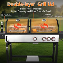 Charcoal Grill and Propane Gas Grill Combo with Side Burner & Porcelain-Enameled Cast Iron Grate, Dual Fuel BBQ Grill with Easy-Clean System for Outdoor Events & Backyard Barbecue