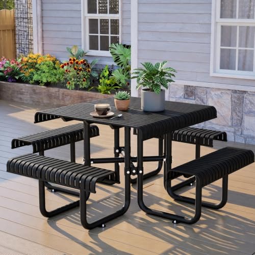 KEIKI Heavy Duty Outdoor Picnic Dining Table and Chairs Bench Set for 4-8