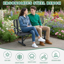 Metal Park Bench for Outside, Outdoor Bench with Armrests, Backrest, Frame
