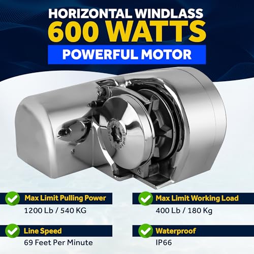 Five Oceans Horizontal Windlass Anchor System 600W 12V DC Silver
