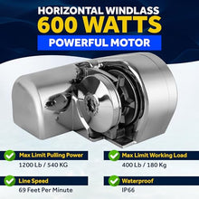 Five Oceans Horizontal Windlass Kit 600W 12V DC with Rope & Chain Silver