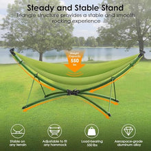 All-in-One Garden Hammock Chair Set - 110" x 75" Durable Nylon, 8-Level Recline, Easy Setup for Camping/Beach (Green)