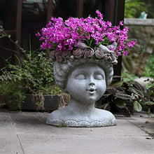 Statues Garden Ornaments Outdoor Vase Figurines Home Furnishing Decor Three Little Birds Stand On The Head of A Girl Wearing A Wreath Flower Pot Gray