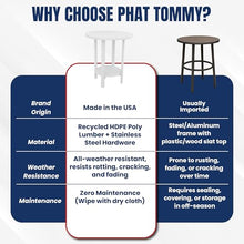 Phat Tommy Round Bar Height Patio Table - Outdoor Bar Table - Balcony Height Patio Furniture for Your Deck - Poly Outdoor Furniture, White