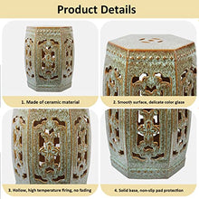 Ceramic Drum Table,Ceramic Drum Stool,Decorative Ceramic Garden Stool, Kiln Green Six-Sided Hollow Shoe Changing Stool Drum Stool, Suitable for Outdoor Garden,