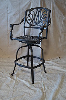 Elizabeth Outdoor Patio 3 Swivel Barstools 30" H Dark Bronze, Cast Aluminum (Walnut Cushions)