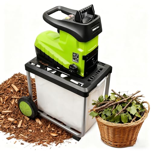 pedenencelia Garden Shredder Electric 2800w, with 60l Box and Overload Protection, 5000r/Min Garden Chipper for 45mm/1.77" Branches, Tree Shredder, Mulcher & Branch Shredder