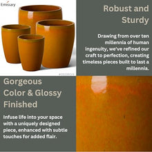 Emissary Bright Orange Ceramic Round Planters Set of 4 with Drainage Holes (12in., 14in., 15.5in., 21in.)