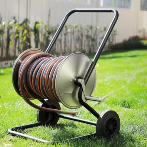 XYWGBMS Heavy Duty Metal Hose Reel Cart, Outdoor Storage Rack for Garden, Stainless Steel Hose Storage for 60M Hose, Mobile Hose Reel with Durable Design-40m