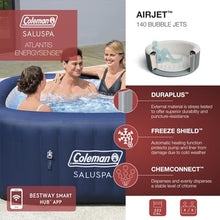 Bestway Coleman Hawaii AirJet Inflatable Hot Tub with EnergySense Cover Blue + SaluSpa Spa Seat Adjustable Legs 6 Pack