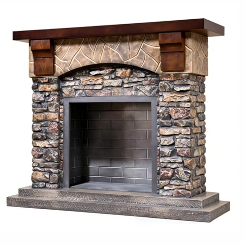 CFGH6FDF Faux Stone Fireplace with Mantel Freestanding Rustic Indoor
