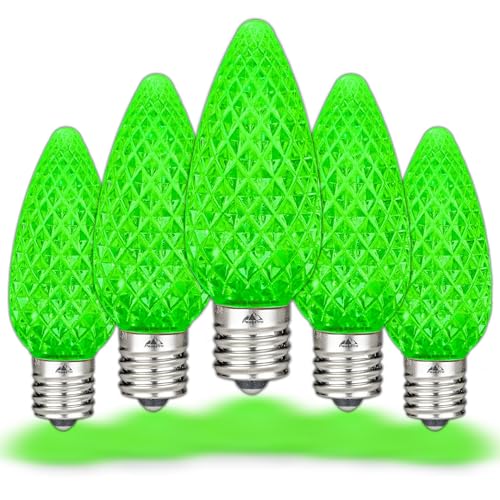 Novelty Lights 500CT Case C9 LED Faceted Ultra Bright Dimmable Outdoor Christmas Light Replacement Bulbs Decorative LED Bulbs LED Christmas Lights, C9 Christmas Lights C9 LED Bulbs (Green)