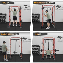 Flarhetoric Power Cage 2000 Lbs Home Gym Squat Rack with Cable Cross-Over & LAT Pull Down Black and Red