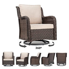 Towallmark Outdoor Swivel Wicker Glider Patio Chairs with Table Set, 3 Pieces Outdoor Bistro Set with 4”Thick Cushions and Coffee Table for Porch, Balcony, Deck (Beige)