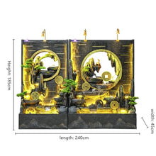 Elegant Zen Landscape Waterfall Fountain with LED Lighting and Artificial Greenery – Indoor and Outdoor Feng Shui Water Feature for Home and Garden Décor(#2713+2717)