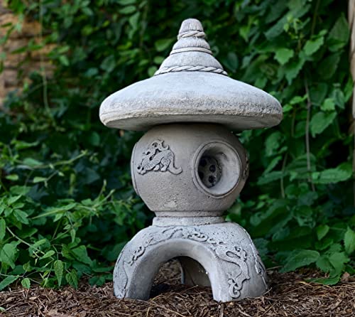 OLOMA Solar pagoda garden statue Concrete Asian pagoda decoration Japanese pagoda lantern figure Outdoor Zen garden pagoda Lawn light lantern art Asian decor Large pagoda for chinese garden