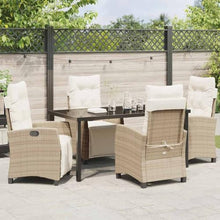 FUDUGEHMIOFWFJJ Modern 5-Piece Garden Dining Set with Cushions, Beige Poly Rattan Outdoor Patio Furniture Set for Backyard, Table and 4 Chairs with Adjustable Backrest, All-Weather