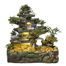 Large Multi-Tier Rockery Waterfall Fountain with LED Lights, Natural Zen Garden Decoration, Indoor & Outdoor Water Feature with Pond for Home, Office, Patio, or Yard(#A)