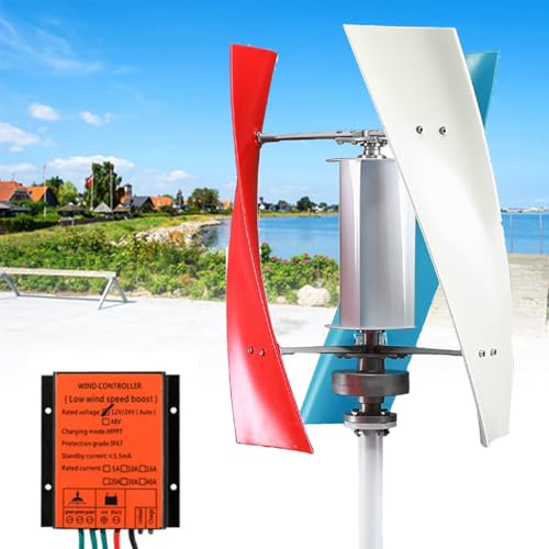HENGCMM 12V 24V 48V No Noise Vertical Wind Turbine Generator, 2.5m/s Low Wind Speed Starting 3000W Wind Power Generator with MPPT Controller for Home Industrial,12V