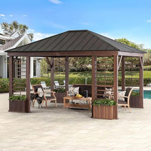 Sunjoy Hardtop Gazebo Aluminum Frame with Planters 13 ft. x 15 ft. Brown