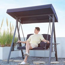 2-Seat Outdoor Porch Swing with Alloy Steel Frame, Patio Swing Chair with Adjustable Canopy & Side Storage Trays, A-Frame Structure, for Backyard Lawn Garden Park(Blue)