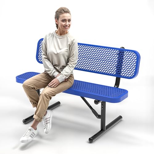 OUTTANS Heavy-Duty Outdoor Metal Bench (4 Ft - Portable with Back, Blue)