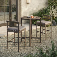 Modway Eleni 3-Piece Outdoor Teak Wood Bar Set in Weathered Gray Pebble – 35 Inch Round Patio Bar Table with 2 Bar Chairs