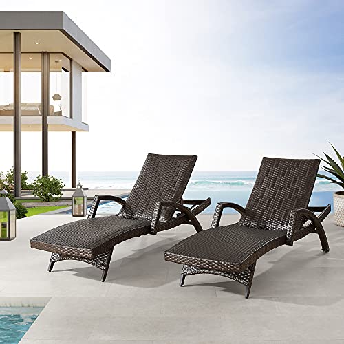 Iwicker Aluminum Outdoor Chaise Lounges Set of 2 Dark Brown