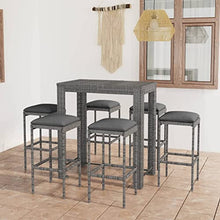 GPWERSDF 7 Piece Patio Bar Set with Cushions Poly Rattan Gray
