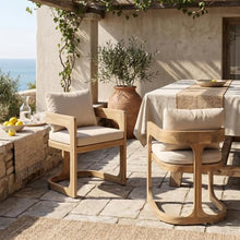Christopher Knight Home Zeke Outdoor Dining Chairs Set of 2, Acacia Wood Dining Chairs with Water-Resistant Cushions, Patio Side Chairs with U-Shaped Sled Base & Curved Armrests, Beige + Natural