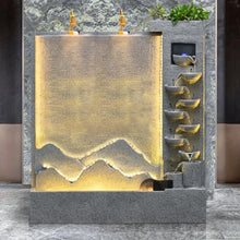 Outdoor Cement Water Fountain with LED Lights, 6-Foot Tall Wall Waterfall Fountain for Garden, Yard, and Patio - Durable, Energy-Efficient, UV-Resistant (Left+Right)(#B)