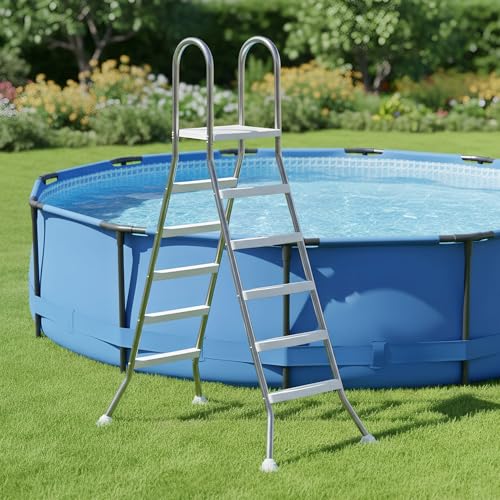 AIBOTY 53" Above Ground Pool Ladder, A-Frame 135CM 4 Step Stainless Steel Swimming Pool Steps, Non-Slip Wide Steps Sturdy Heavy Duty Support Frame,63 in
