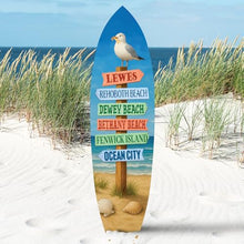 JennyGems Delaware Beaches Surfboard Wall Art with Seagull and French Fries, Outdoor PVC Coastal Sign, Beach House Decor (5 Foot)