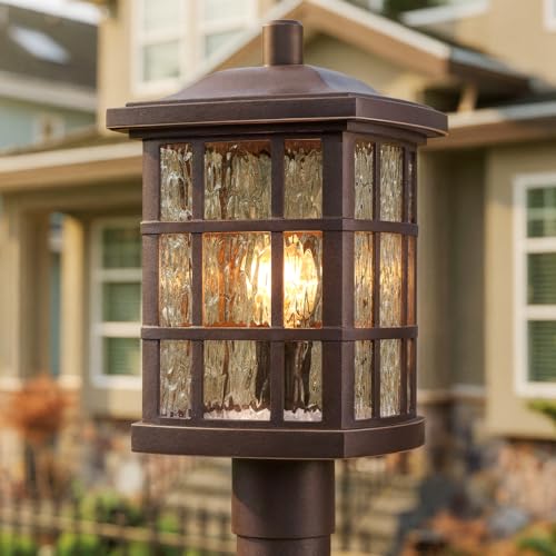 Urban Ambiance Luxury Craftsman Outdoor Post Light, Medium Size: 16.5" H x 9.5" W, with Tudor Style Elements, Highly-Detailed Design, Oil Rubbed Parisian Bronze Finish and Water Glass, UQL1247