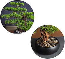 LSHAOBO Artificial Bonsai Tree Realistic Faux Bonsai Tree, Houseplant, Black Ceramic Round Pot and Pebbles Desktop Decoration Novelty Gifts(Color:B)