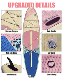Highpi Inflatable Stand Up Paddle Board Vertically Center-Folded SUP Pink Wood