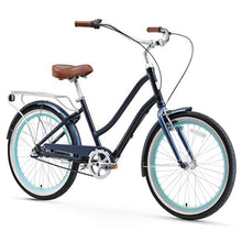 sixthreezero EVRYjourney Women's 7-Speed Step-Through Hybrid Cruiser Bicycle Navy w/Brown Seat/Grips