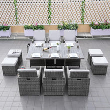 Gray Aluminum 6-Person Outdoor Dining Set with 6 Chairs and 4 Ottomans