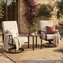 Furnimart 360° Swivel Rocker Patio Chairs Set of 2 with Coffee Table, 3-Piece Patio Furniture Set for Apartment Balcony Small Space, Heavy Duty Metal Outdoor Bistro Set (Beige)