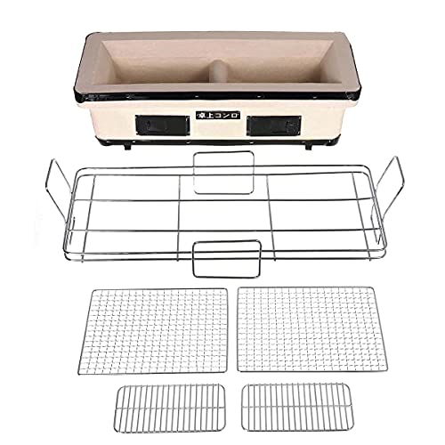 Super Large Ceramic Hibachi BBQ Table Grill, Heat-Resistant Charcoal Yakitori Barbecue Stove, Independent Carbon Trough for 6-8 People