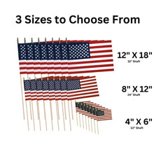 TUTARE 50 American Flags on Stick - Handheld Spearhead US Flag for 4th of July, Memorial Day Event Decorations - Patriotic Decor for Indoors & Yard - Wooden Stick, Cotton Fabric (12" X 18" - 144 Pack)