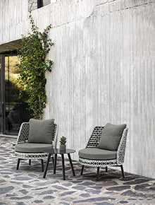 Whiteline Modern Outdoor Living COL1729-GRY, 1 Grey Koala 3-Piece Outdoor Collection, 2 Swivel Chairs Black, White Wicker, Cushions, 8mm Tempered Glass Side Table