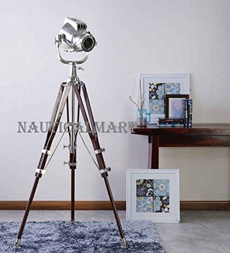 Classical Metal Finish Wooden Tripod Floor Lamp for Living Room by Nauticalmart