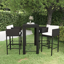 KUPTYERFG 5-Piece Garden Bar Set, Black and Cream White PE Rattan Patio Dining Table and Stools with Cushions, Powder-Coated Steel Frame for Backyard, Balcony and Terrace